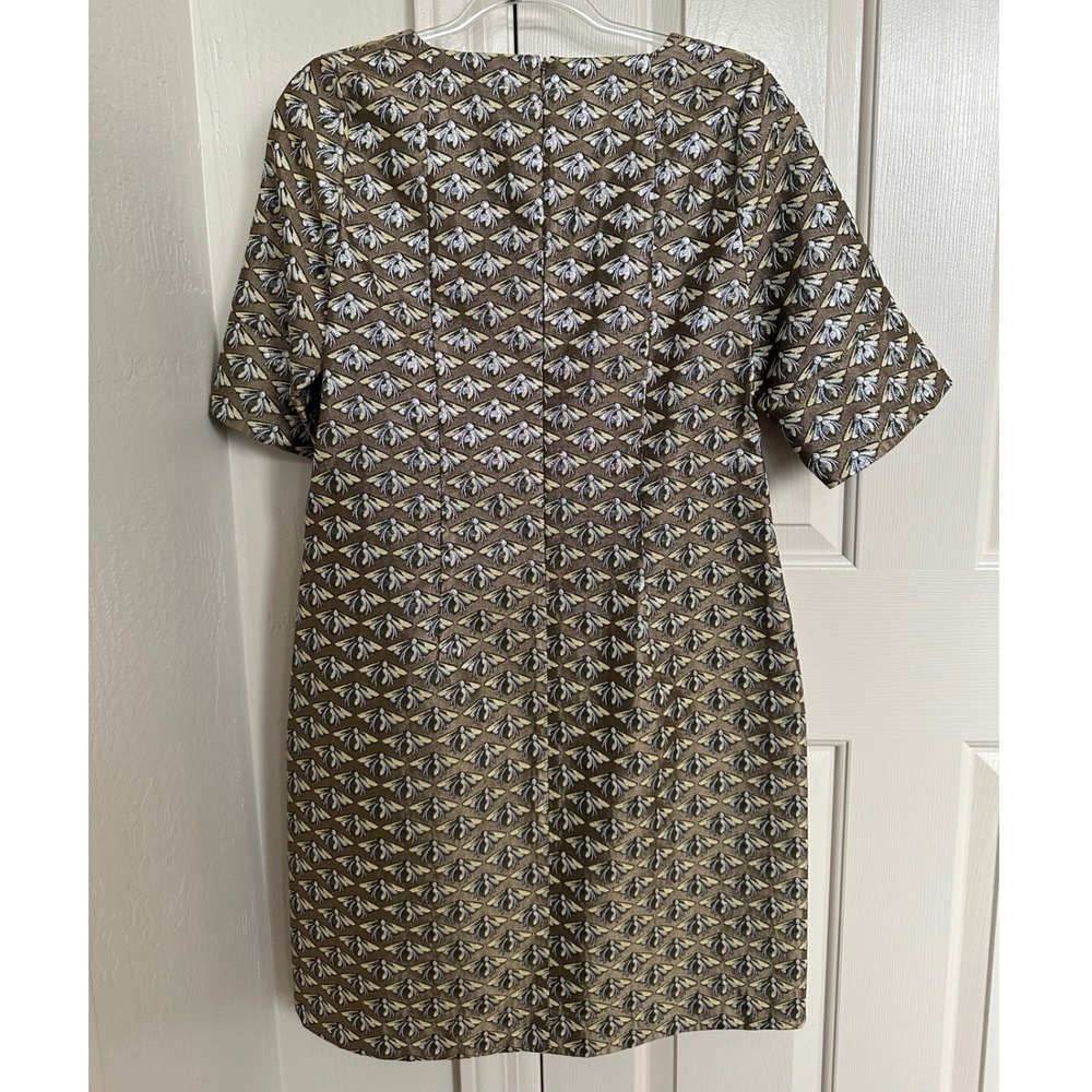 Luisa Cerano Bee Insect Print Metallic Jacquard Shift Dress Gold Brown 12 - Picture 3 of 8
